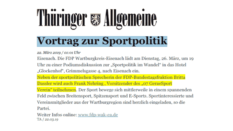 Vortrag zur Sportpolitik Eisenach